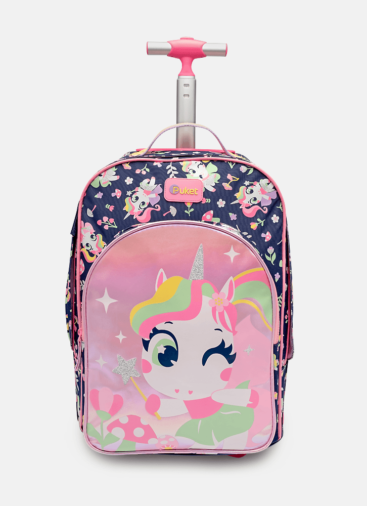 Kit Mochila com Rodinha, Lancheira e Estojo Unicórnio Encantado